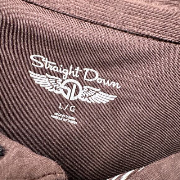 Straight Down Polo Shirt Mens Large Brown Stripe BELFAIR GOLF Logo Short Sleeve - Picture 3 of 8